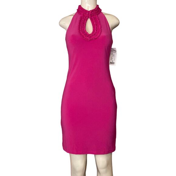 Joseph Ribkoff Sleeveless Ruffle Keyhole Neckline Dress Fuchsia Pink Size 4 NWT - Picture 1 of 10